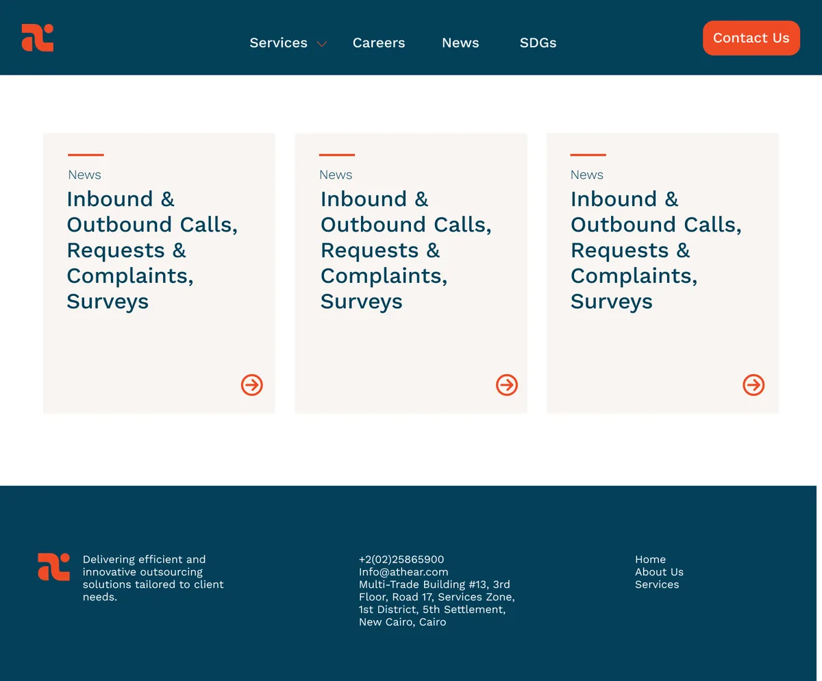 News cards and footer