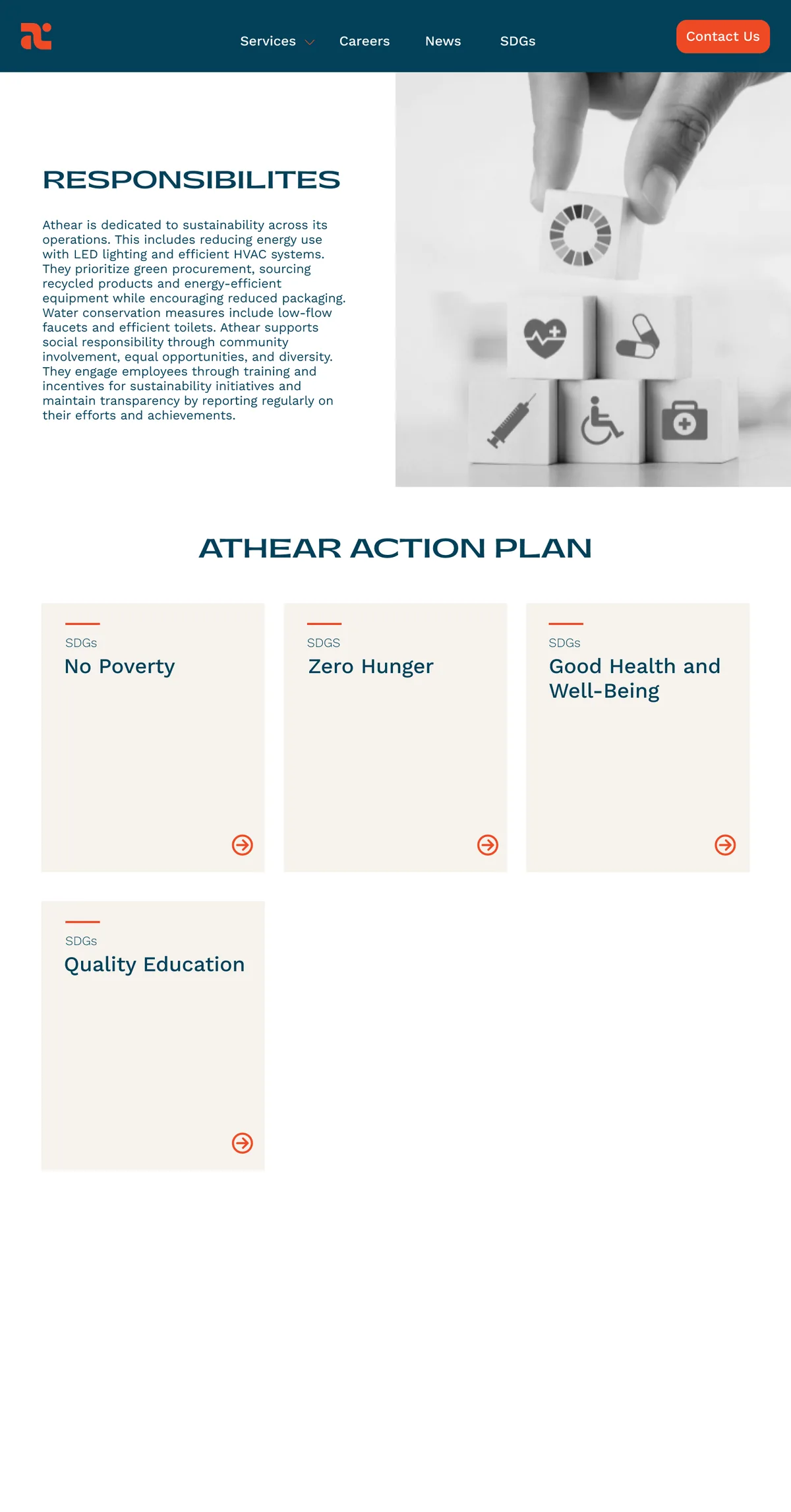 Responsibilities page with the SDG action plan