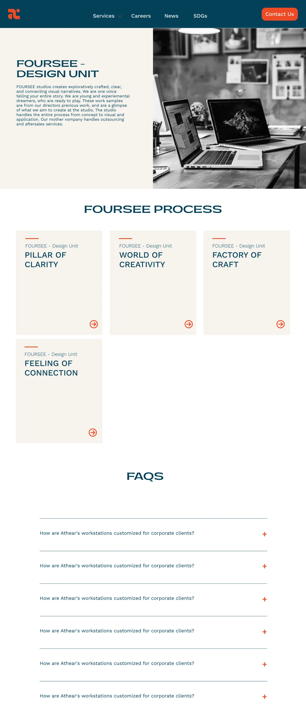 FOURSEE Design Unit page with its process and FAQs