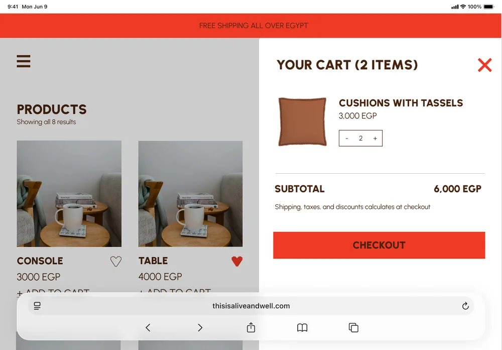 Cart drawer with items and subtotal