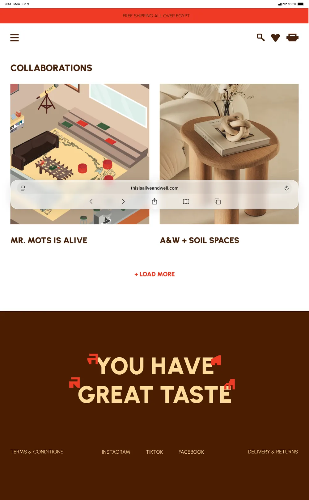 Collaborations page with Mr. Mots is Alive and A&W + Soil Spaces