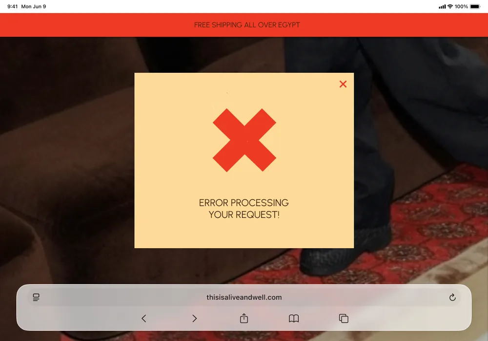 Error processing your request pop-up