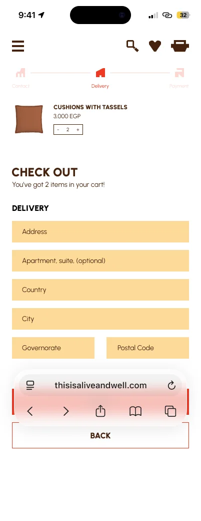 Alive and Well Checkout: delivery on mobile