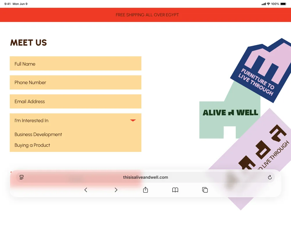 Meet us form with the interest dropdown open