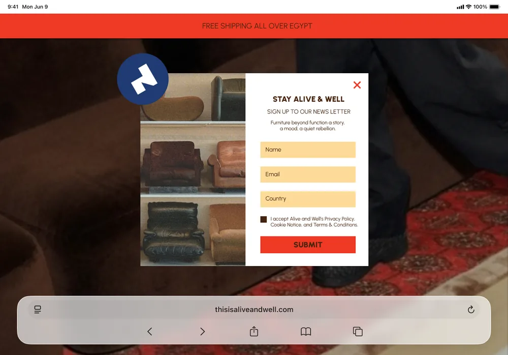 Newsletter sign-up pop-up