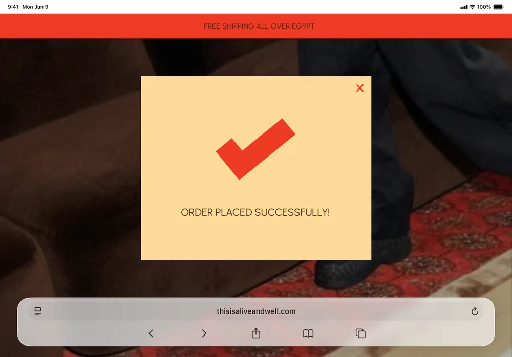 Order placed successfully pop-up