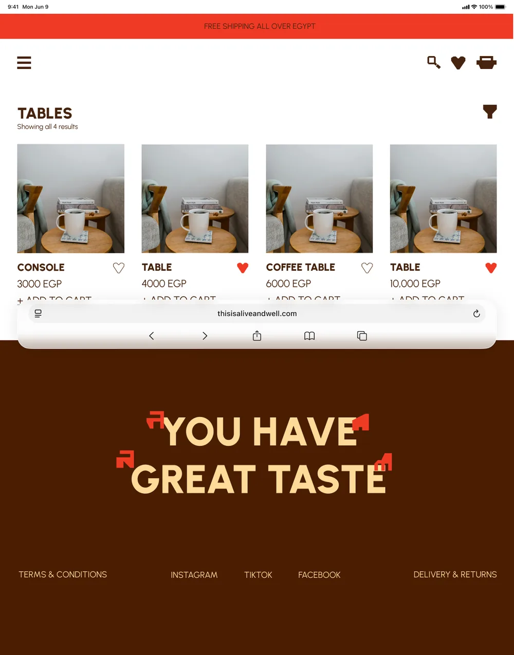 Tables category page