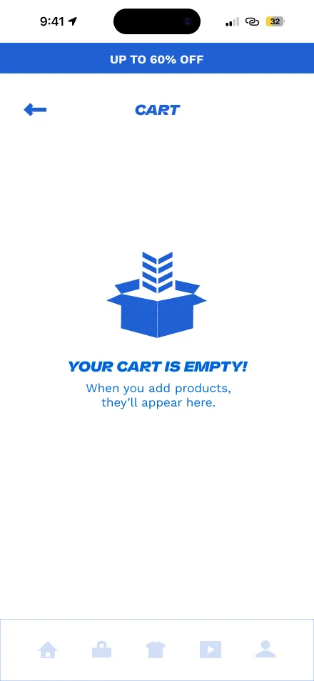 Empty cart state with the brand icon