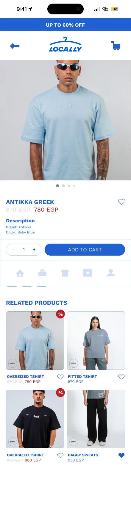 Product page with gallery, brand, colour and add to cart