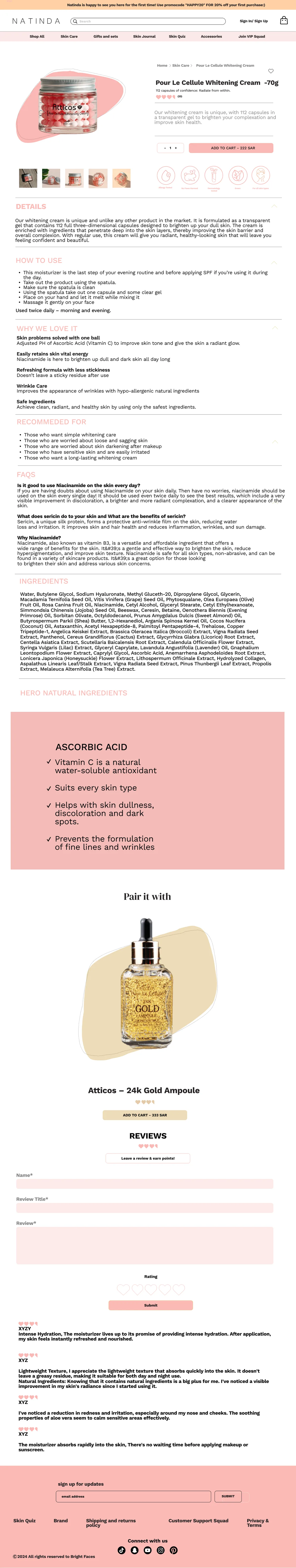 Product page for Pour Le Cellule Whitening Cream